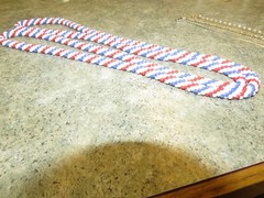 Vintage Patriotic Red White & Blue Glass Bead Necklace Extra Long 46″