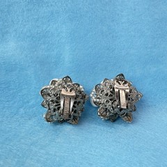 Alice Caviness VTG Clip On Earrings Faux Pearl Rhinestone Cluster Signed