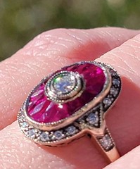 Art Deco Style Lab Created Diamond & Ruby Anniversary 14K White Gold Finish Ring