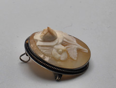 Vtg Carved Rose Shell Cameo Brooch Pendant 900? Silver 1″ Round See Pic