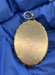 Vintage Natural Moss Agate Oval Pendant, Gold Plated, Scalloped Edge