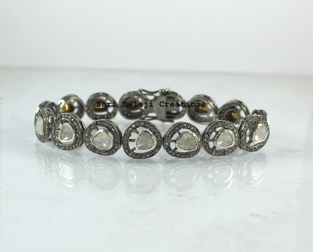 Bangle Natural Rosecut Diamond Uncut Diamond 925Sterling Silver Victorian Bangle