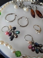 925 jewelry lot w/ fresh pearls Baltic amber and crystals signed