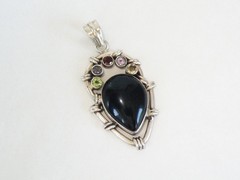 Large Sterling Silver 925 Natural Onyx Gemstone Chunky Statement Pendant