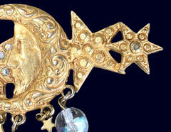 Vintage KIRKS FOLLY Celestial Moon Face Stars Brooch Pin