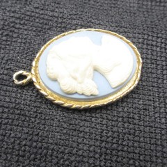 Vintage Cameo Pendant Lady On Blue Background Resin Gold Tone Frame