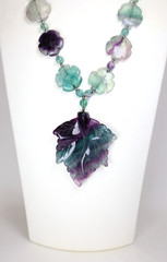 Rare Vintage Chinese Carved Fluorite & Sterling Silver Pendant Necklace