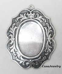 #4181 ANTIQUED STERLING SILVER PLATED 25×18 BORDERED BEZEL W/TOP RING – 1 Pc