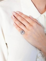 Art Deco Style 3Ct Lab Created Diamond &Sapphire Halo 14K White Gold Finish Ring