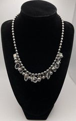 Vintage Silver Tone Ball Bearings Hanging Ball, Shapes & Crystal 16.5” Necklace