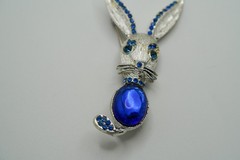 Vintage Silver Blue Jelly Belly Rhinestone Bunny Mouse Brooch 7.2cm JB2