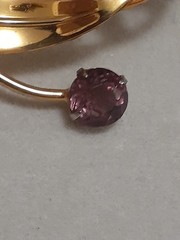 Sterling silver gold plated prong set purple glass flower & stem leaf brooch
