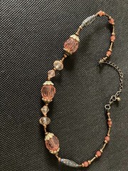 Victorian Reproduction Style Choker Old Gold and Faux Crystals in Rose Pink