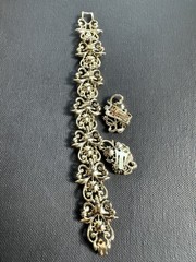 Vintage Gold Coro Red Aura Borealis Bracelet And Clip On Earring Set.