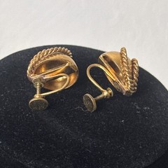 Vintage Gold Tone Dome Earrings Twisted Rope Screw Back Retro Metal Jewelry