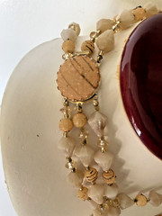Vintage Beaded Necklace Hong Kong Gold Tone Sugared 3 Strand 20″ signed Sugar