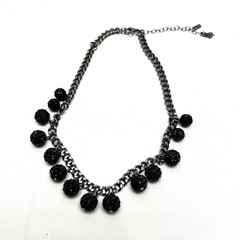 Black Beaded Pave Ball Necklace Gunmetal Chain Statement Collar Adjustable