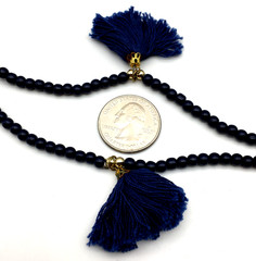 India Handmade Navy Glass Bead Cotton Thread Tassle GoldTone Spacer 80″ Necklace