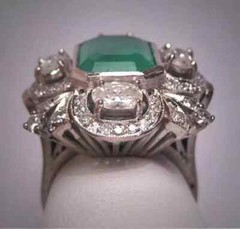 3 Ct Emerald Vintage Art Deco Five Stone Cocktail Wedding Ring 14K White Gold FN