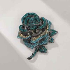 Large Vintage Rose Brooch Red and Blue Dual-color Rhinestone Pin for Women