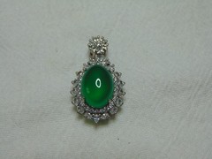 vintage faux emerald glass clear sparkling clear czs silver plated pendant