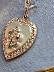 Vintage Theda United States Navy MOP & Marcacites Sterling Sweetheart Pendant…