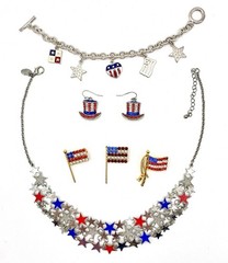 Vintage 4th July Patriotic Rhinestone Jewelry Lot Independence American Flag USA