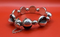 Antonio Pineda 970 Silver Black Onyx Modernist Bracelet Taxco – Eagle 21 – 74.8g