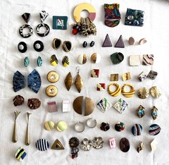 25 Vintage enamel retro earrings collection clip pierced 1980’s mod jewelry lot