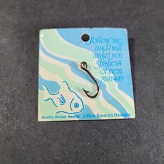 Fish Hook Hat Pin Bob Siemon Designs Plated Pewter with Rhinestone Matt 4:19 1″