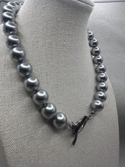 Minimalist Light Grey Glass Pearl Choker Stainless Toggle