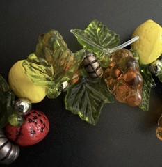 Vintage Plastic Acrylic Resin Fruit Salad Charm Bracelet Colorful Beads Silver