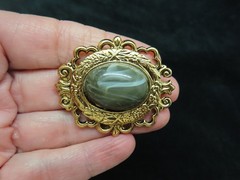 Vintage 1990’s Marbleized Khaki Cabochon Brooch