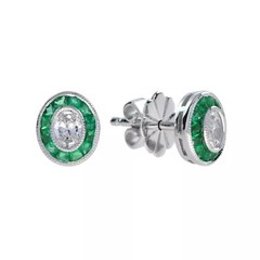 Art Deco Style Simulated Diamond Emerald Wedding Earring 14K White Gold FN