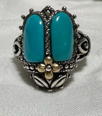 Vintage Barbara Bixby 925 Sterling Silver & 18K Gold Scarab Beetle Ring Size 7