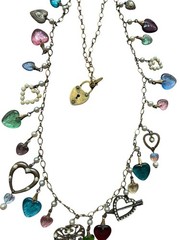 Vintage Signed Glassworks Studio Multi Charm Love Luck Fun Heart 27″ Necklace