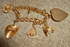 MONET Charm Bracelet & 5 Charms Birthday GF St Louis Family Tree Cupid Elf N30