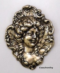 #3309 ANTIQUED GOLD OVAL SHAPED VICTORIAN GIRL SMILING BROOCH – 1 Pc