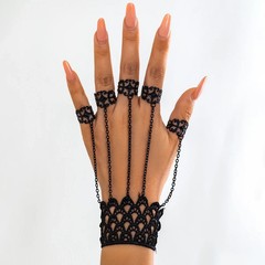 Gothic Lace Bracelet Ring Set for Women Black Chain Hand Jewelry Party Gift