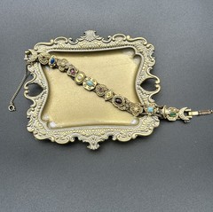 VTG Goldette Slide Bracelet Victorian Revival Multi Stone Crescent Moon