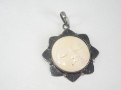 Vintage Sterling Silver 925 Large Carved Sun Moon Face Pendant
