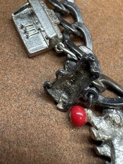 Vintage Sterling Silver Dogs, Horse, Good Luck, Crystal Toggle Charm Bracelet