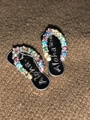 Vintage Aloha Charm Sandal Set Pair Black Enamel Stones