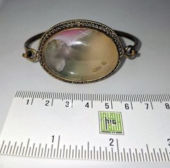 Vintage Natural Scenic Moss Agate Bracelet Brass Filigree Cuff Antique Style
