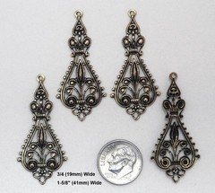 #0009 ANTIQUED GOLD OPEN FILIGREE TEARDROP W/TOP HANG RING – 4 Pcs