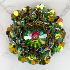 Vintage Cluster Aurora Borealis Rhinestone Round Brooch Pin Watermelon Margarita