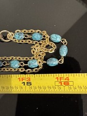 Vintage Hong Kong Necklace Multi Strand Turquoise Colored Beads Gold Tone Chains