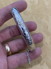 Vintage Designer Signed Sterling Silver Danecraft Bracelet Bangle Etched Floral