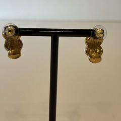 Roman Earrings X Criss Cross Rhinestones Black Enamel Gold Tone Pierced Vintage