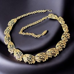 Gold Tone Collar Necklace Vintage Art Deco Revival Statement Link